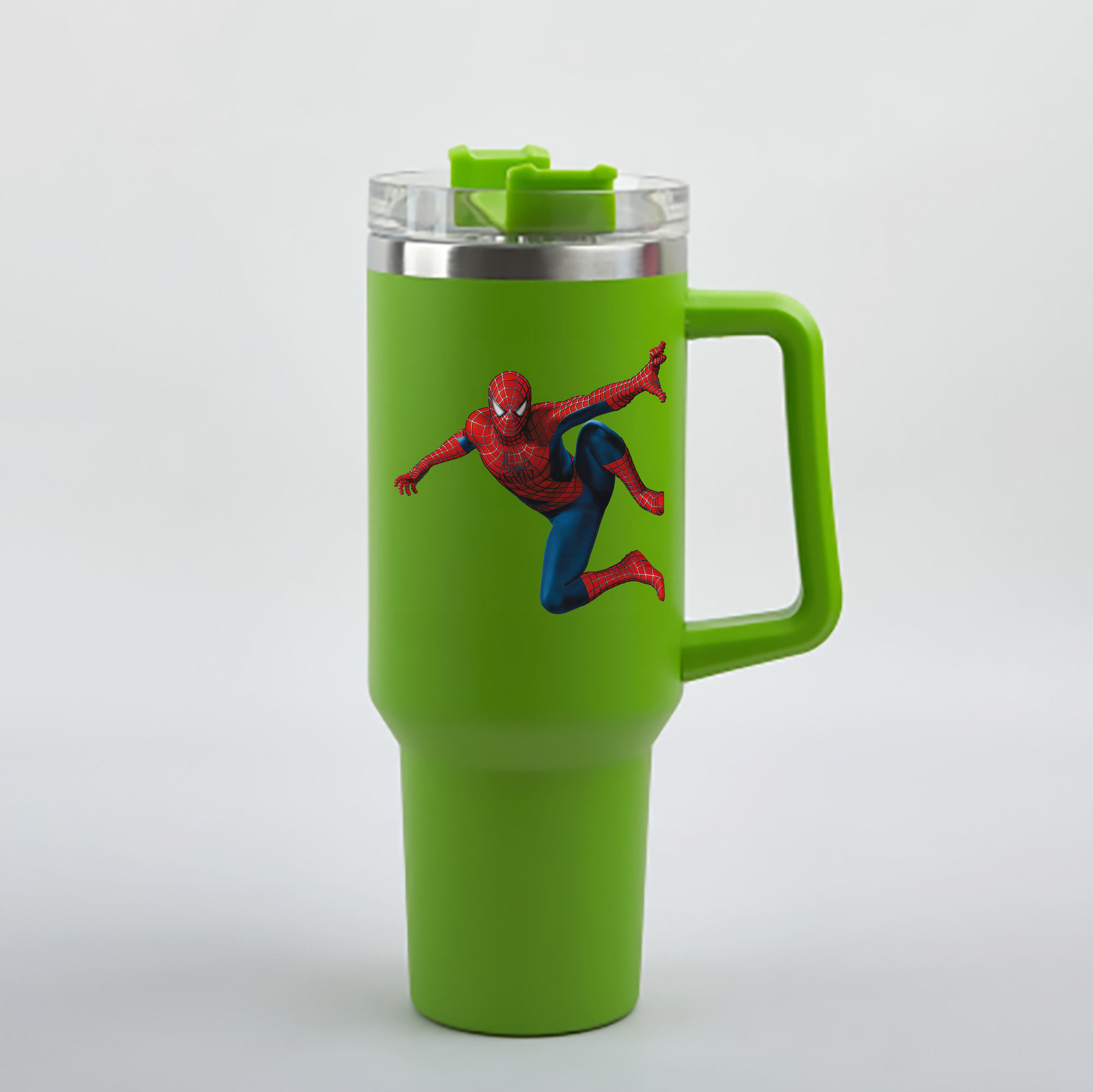 （画像用） Spider Man スパイダーマン 1200mL車用タンブラー - クリスタルステッカー（プラスチックストロー付き）